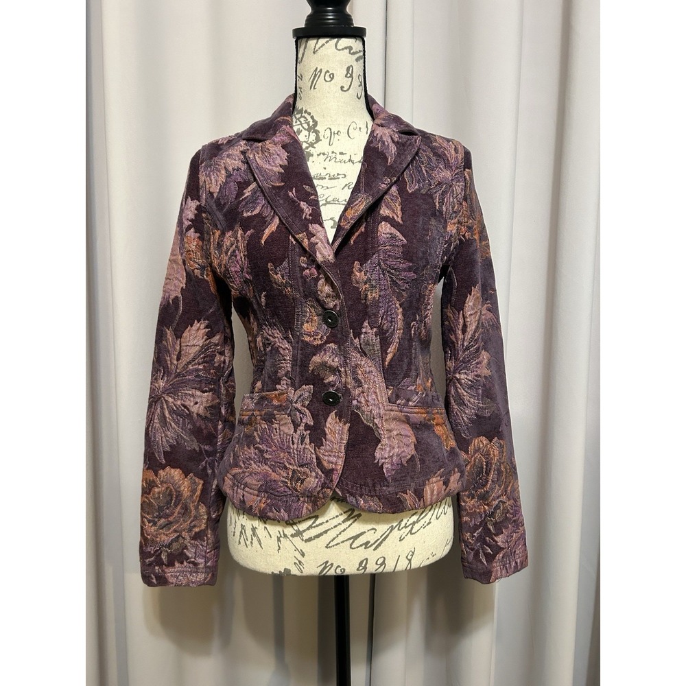 DKNY Jeans Purple Floral Tapestry Brocade Blazer Women's Y2K Jacket XS